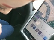 TEEN TAKES CUM SHOT IN MOUTH WHILE DRIVING A TESLA 10/16