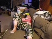 Lounging BBW strips pajamas off for more pleasure 1/16
