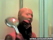 Young Babe Taking A Silky Pantyhose Nylon Encasement Shower 11/16