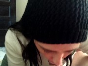 Naughty sucking girlfriend with the family in the living room 4/16