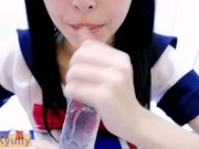 Naughty School Girl Gives a Sloppy Blowjob and Rides Big Dildo til Cum~♥ 6/16