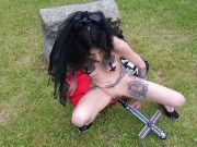 Blasphemic satanic whore fucking her pussy and ass in an old cemetary 4/16