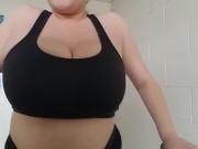 Amateur Gym Slut Bouncing and Flashing on Treadmill 14/16