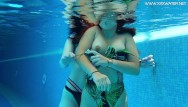 Hot blonde teen lesbos - Underwater in the public pool two hot lesbos
