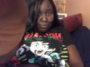 Ebony nerd slurping and riding 9inch dildo 9/16