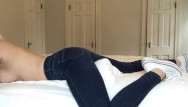 Sexy babes in tight jeans - Pillow humping in her tight jeans