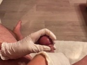 Wife in doctor gloves gives best sloppy handjob with cum blast 12/16