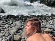 Russian teen girl swallows hot cum on Californian public beach - Eva Elfie 12/16