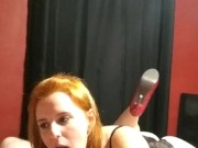 REDHEAD TEASES BIG DICK WITH A BLOWJOB AND TITTY FUCK IN SEXY LINGERIE