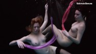 Lesbian bikini swimming lessons - Nudist girls swimming in public pool