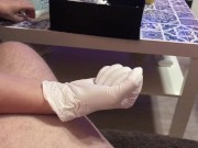 Step daughter gives dad sloppy handjob in doctor latex gloves 1/16