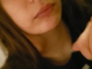 Sexy blowjob from my 19 year old girlfriend, mouth fucking, slo mo facial. 3/16