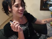 pigtail girl smoking cigarette in short dress shows off pussy and asshole 1/16