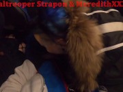 2 girls and 1 guy, douple team blowjob in city bus. Really public.Milf/teen 12/16