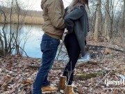 Small tits teen creampie at park, risky public outdoor sex almost caught—4K 2/16