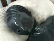 Black Latex Catsuit Encasement With Rubber Mask And Breathplay Masturbation 1/16