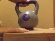 Wife crushes balls with kettle bells 6/16