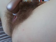 super hairy big clit pussy close up side view orgasm with vibrator 3/16