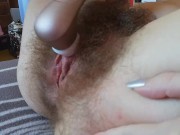 super hairy big clit pussy close up side view orgasm with vibrator 4/16
