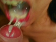 My master tells me to swallow his big nasty load so I do it (cum swallow)