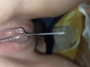 Creampie! Sperm flows out of pussy and drips on the floor 4/16