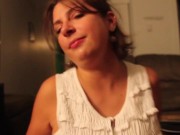 Submissive slut eats cum off of a plate 15/16