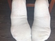 STUDENT GIRL SHOWS WHITE SOCKS AND FEET AFTER STUDYING. 11/16