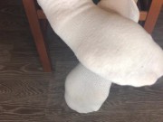STUDENT GIRL SHOWS WHITE SOCKS AND FEET AFTER STUDYING. 12/16