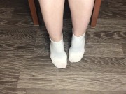 STUDENT GIRL SHOWS WHITE SOCKS AND FEET AFTER STUDYING. 2/16