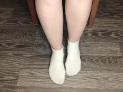 STUDENT GIRL SHOWS WHITE SOCKS AND FEET AFTER STUDYING. 4/16