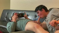 Hentai gay game - Jock lets teen twink suck and ride while he games surprise dick