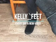 Student girl show nylon socks, boots and foot after study 1/16