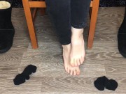 Student girl show nylon socks, boots and foot after study 15/16