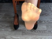 teen student girl in nylon stockings show shoes and stinky foot domination 15/16