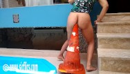 Fucking a traffic cone - Fucking her loose ass with a giant road cone