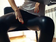 MILF masturbating at work with vibrator in her leather wetlook pants 9/16