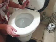 Schoolgirl taking daddy for a piss and sucking his cock | toilet licking 15/16