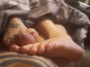 Late night footjob with cumshot rubbed into toes 10/16