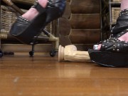 Thin heels trample rubber dick with eggs. Crush fetish and ballbusting 8/16