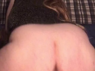 Pigtailed chubby nympho taking big mounted dildo rough and deep