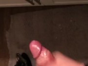 Jerking him off hiding in our friend’s bathroom all oiled,with my boobs out 16/16