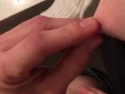 Jerking him off hiding in our friend’s bathroom all oiled,with my boobs out 9/16