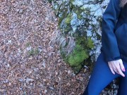 Risky public amateur outdoor sex - almost caught deep into the woods! 1/16