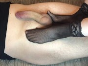 sexy girl footjob & nylonjob in nylon fishnets cum on pantyhose stockings 4/16