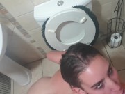 Human toilet teen sucking and licking piss covered dildo in toilet 8/16