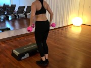 fit girl training in gym gets a deep fuck by the trainer during workout 4/16