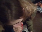 Fast blowjob on storage Cum on dirty mirror and she's lick it off 6/16
