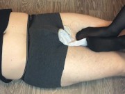 teen girl footjob & socksjob in white socks and black nylon stockings 16/16