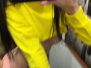 Risky public sex in the fitting room of a fitness store (cum in mouth) 13/16