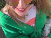 College girl gives a spontaneous public blowjob and almost gets caught 1/16